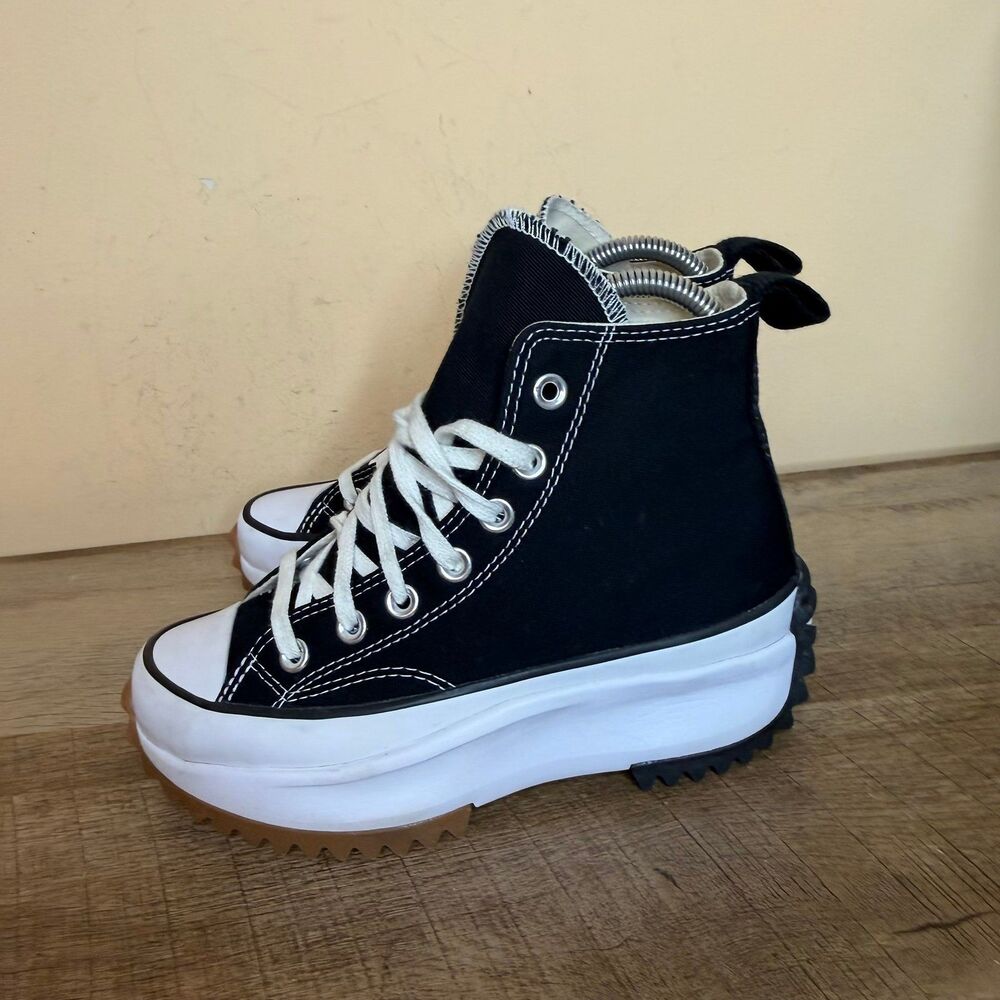 Converse Run Star Hike High Top Platform Sneakers Black White womens 4.5 shoes - Picture 4 of 8